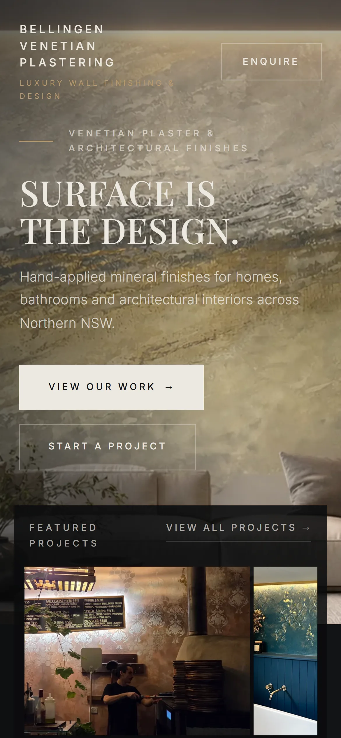 The Bellingen Venetian Plastering website on a phone