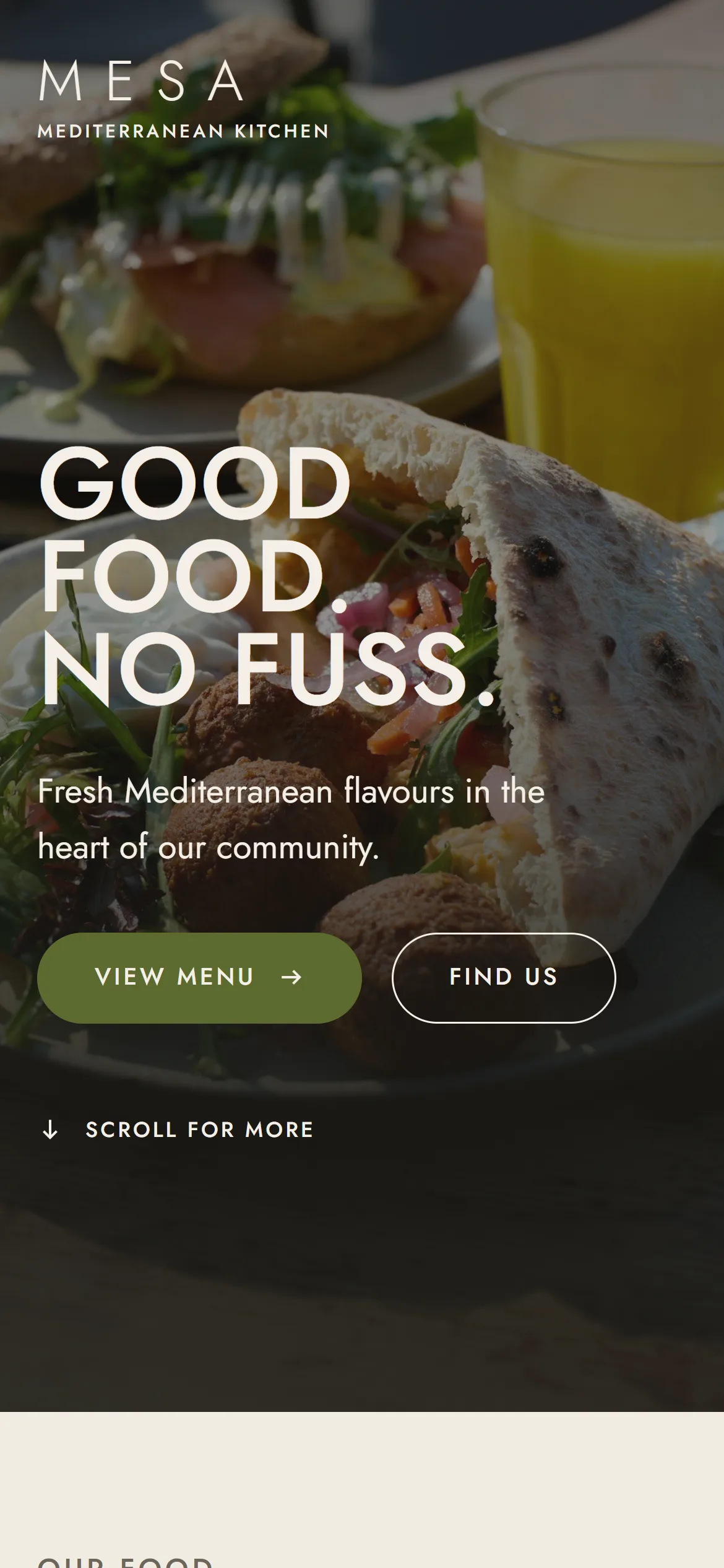The Mesa website on a phone